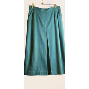 Vintage Hunter Green Wool Pleat Front Midi Skirt, Size X-Small
